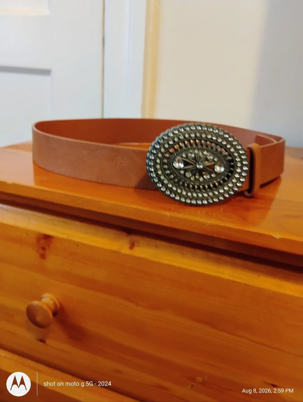 Tan Belt with Decorative Oval Buckle
